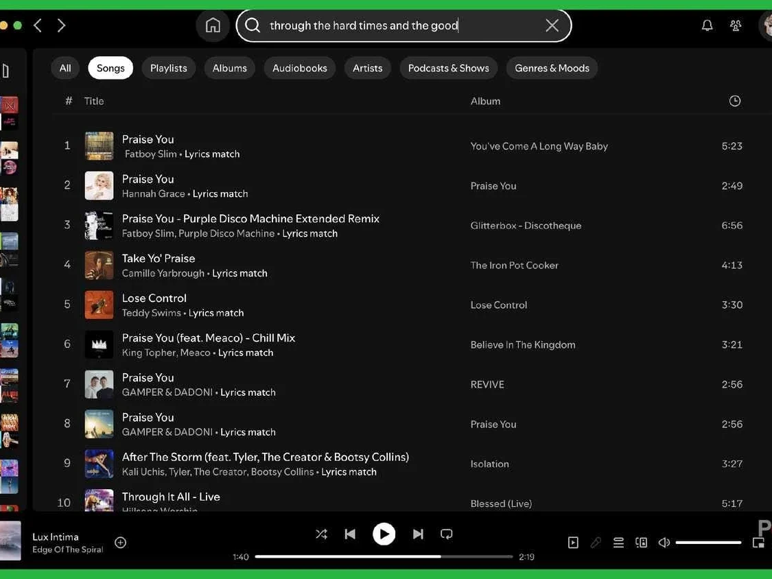 Spotify Premium APK 13 lyrical search edited