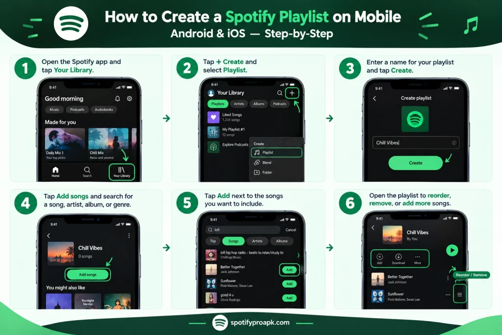 How to Create a Spotify Playlist on Android and iOS in 2026 3 steps-of-creating-playlist