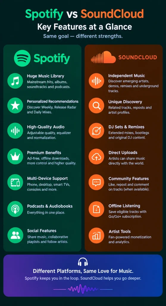 Spotify vs SoundCloud: Complete Comparison of Features, Price & Music Quality 2026 2 spotify vs soundcloud